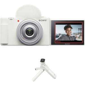 Sony ZV-1F White Digital Vlog Camera w/ Sony GPVPT2BTW Bluetooth Shooting Grip - White